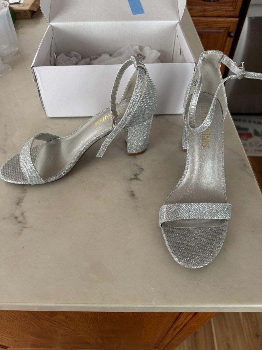 Chunks Silver Glitter Ankle-Strap Block Heels